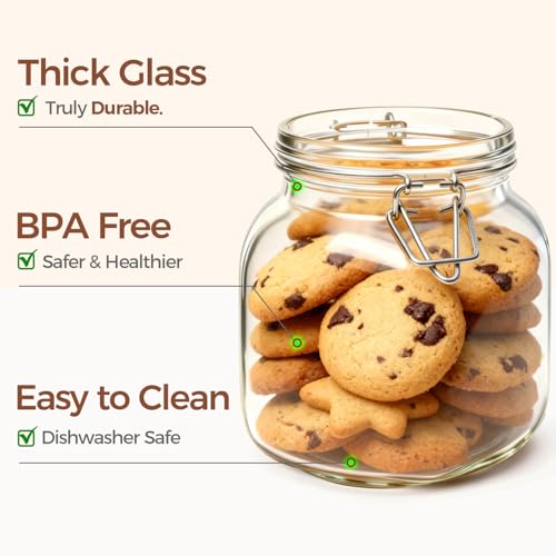 ComSaf 6-Pack 27oz Square Glass Pantry Canisters, Aesthetic Food Storage Jars for a Full Makeover, Modular Containers for Coffee, Sugar, Cookies, Snacks & Spices - size: 27oz*6
