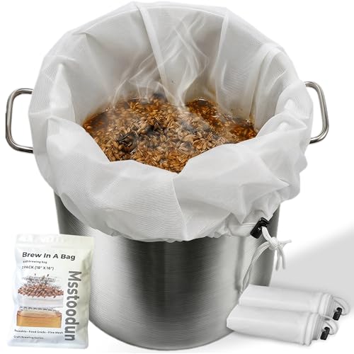 2 Pack BIAB Brewing Bag, 18" x 16", 250 Micron Reusable Fine Mesh Brew Bags with Reinforced Stitching & Drawstring, Heavy Duty Nylon Straining Bag for All Grain Home Brewing - size: 2Pack 18" X 16"