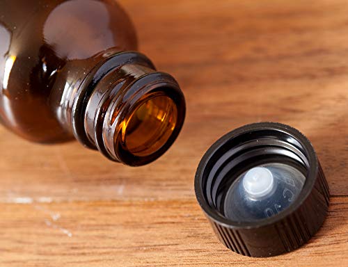 1 oz / 30 ml Amber Glass Boston Round Bottle with Airtight Phenolic Cap (6 Pack) + Funnel