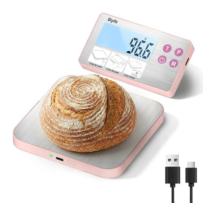 33lb Rechargeable Kitchen Scale, Diyife 304 Stainless Steel Food Scale with Detachable Display, 1g/0.1oz Precise Graduation, Magnetic, Backlit LCD, Tilt Stand, for Baking, Cooking, Meal Prep (Pink) - color: Pink