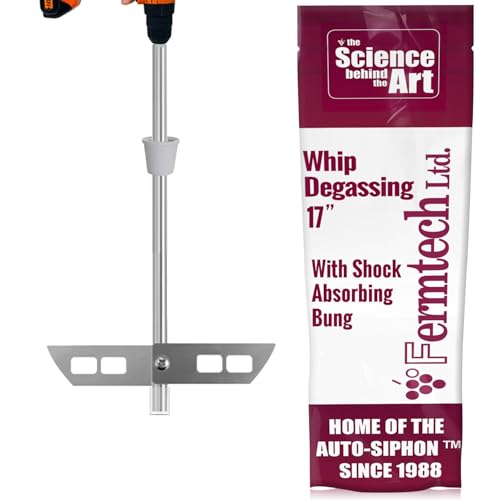 Fermtech 43.2cm(17인치) 스테인리스 스틸 탈기 휩 젓기 완드, 와인 만들기, 홈브루잉, 크래프트 브루 및 콤부차용 패들 탈기 포함 - 믹싱, 젓기 및 가스 제거 용품을 위한 드릴 부착물
