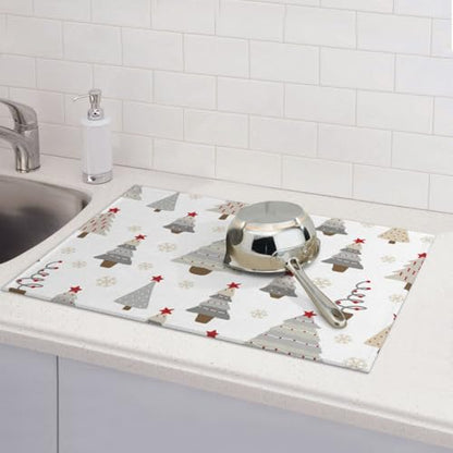 Absorbent Dish Drying Mat For Kitchen Counter, Christmas Tree Microfiber Dish Drying Pad 18x24 Inch, Kitchen Gadgets For Easy Clean Multi-Use - color: Christmas Tree