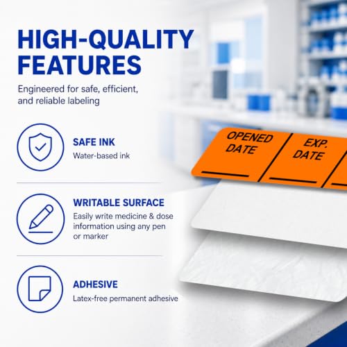 Expiration Date Stickers, Opened & Expiration Date Labels, 800 Fluoro Orange Write-On Stickers, 0.5" x 1.5" (12mm x 40mm) - style: Opened Date/Exp. Date/Int.