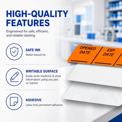 Expiration Date Stickers, Opened & Expiration Date Labels, 800 Fluoro Orange Write-On Stickers, 0.5" x 1.5" (12mm x 40mm) - style: Opened Date/Exp. Date/Int.