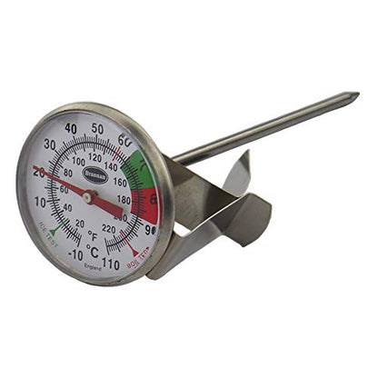 Brannan Frothy Milk Thermometer for Steaming Milk with 125 mm Stainless Steel Probe and Clip Barista Coffee Great for Frothing