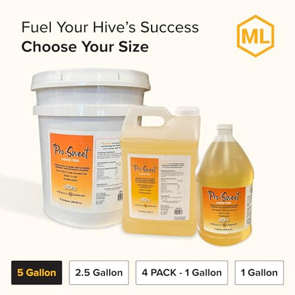 Mann Lake Pro-Sweet Liquid Feed, Natural Supplemental Feed for Bees, Ready-to-Use Nectar Alternative, Formula for Optimal Nutrition & Hive Weight, 5 Gallon Pail, Made in USA - size: 640 Fl Oz (Pack of 1)