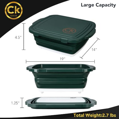 New LARGE Prep Tub & BBQ Blanket Gift Bundle: (1) 16 L Prep Tub + 1 Meat Resting Bag I Marinating Container with Locking Lid & Cutting Board for Brisket & Ribs - Smoking & Grilling (Green,16L) - color: Green