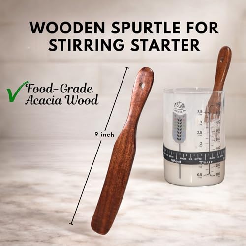 34Oz Sourdough Starter Jar Kit with Date Band, Thermometer & Wooden Spurtle Glass Sourdough Starter Container, Homemade Bread Fermentation Jar Kit