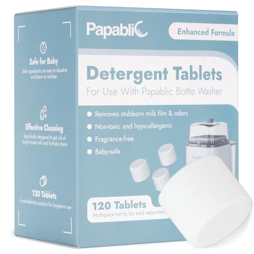 Papablic 120Pcs Official Detergent Soap Tablets for Baby Brezza,GROWNSY,Momcozy Bottle Washer Pro, Effective Cleaning with Safe Highly Concentrated Formula - size: 1 Count (Pack of 120)