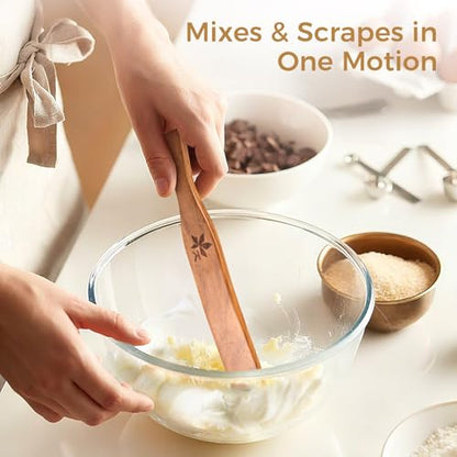 Spurtle for Sourdough Starter, Danish Dough Whisk and Jar Spatula, Solid Teak Wood for Mixing, Scraping Jars and Bread Making Tools, Wooden Kitchen Utensils for Non-Stick Cookware (2) (2 Pcs spurtle) - size: 2 Pcs spurtle