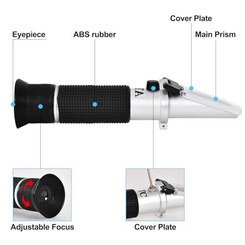 Portable Brix Refractometer with ATC, Accurate Dual Scale Brix Meter Specific Gravity SG Wort 1.000-1.130 & Brix 0-32%, High Precision Sugar Level Tester in Wine Making, Beer Brewing, Home Brew Kit