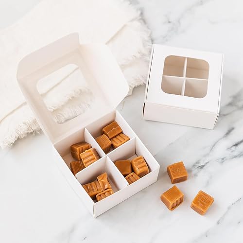25 pcs Kraft Mini Truffle Box for 4 Treats with Window and Dividers, Bakery Boxes, 3.5 x 3.5 x 1.57 Inches VERY SMALL Baking Boxes for 4 Treats, Square Truffles Box for Gift Giving - color: Kraft