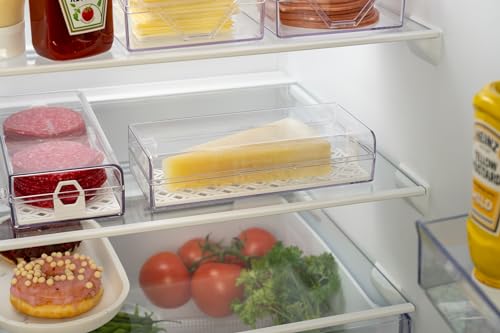 Pikanty Cheese Container for Refrigerator with Removable Tray - Clear Plastic Keeper for Block, Sliced, and Specialty Cheeses, Fits Fridge Door, Hinged Lid, Dishwasher Safe, Made in USA - style: Cheese Storage Container