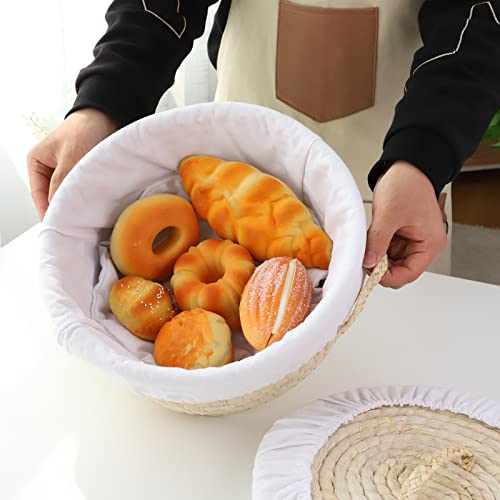 YAHUAN 원형 빵 바구니 서빙 우븐 빵 바구니 고리버들 바구니 사워도우 방지 바구니 탈착식 라이너 및 커버 포함 (옥수수 껍질) - color: 옥수수 껍질