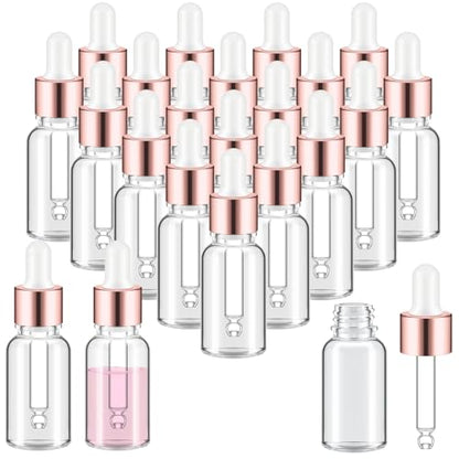 Didaey 100 Pcs 1/2/3/5/10/15 ml Mini Glass Oil Dropper Bottle Bulk, Clear Essential Small Empty Bottles Sample Containers Perfume Liquid Vials with Cap for Traveling (15 ml,Rose Gold) - color: Rose Gold, size: 15 ml