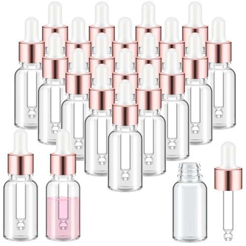 Didaey 100 Pcs 1/2/3/5/10/15 ml Mini Glass Oil Dropper Bottle Bulk, Clear Essential Small Empty Bottles Sample Containers Perfume Liquid Vials with Cap for Traveling (15 ml,Rose Gold) - color: Rose Gold, size: 15 ml