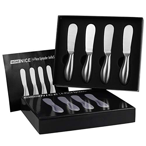 WoneNice 4-Piece Spreader Knife Set, Stainless Steel for Cheese Butter Jam, Dishwasher Safe Kitchen & Serving Utensils, Gift for Wedding Housewarming Christmas