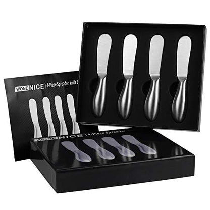 WoneNice 4-Piece Spreader Knife Set, Stainless Steel for Cheese Butter Jam, Dishwasher Safe Kitchen & Serving Utensils, Gift for Wedding Housewarming Christmas