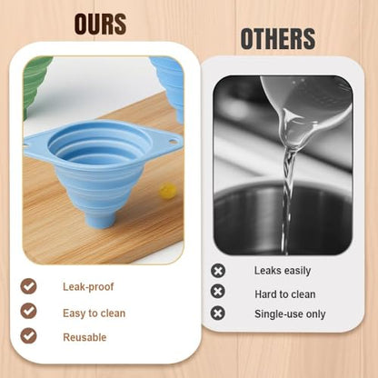 Kitchen Funnel Set 3 Pack, Food Grade Silicone Collapsible Small Funnels for Kitchen, Space-Saving Foldable Funnels for Filling Bottles, Oil, Liquid, Powder (Mix) - color: Mix