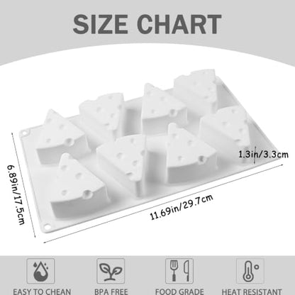 3D Cheese Silicone Baking Molds for Mousse Cake, 8-Cavity Chocolate Pan for French Dessert Pudding Ice Cream Candle - color: White-R0007