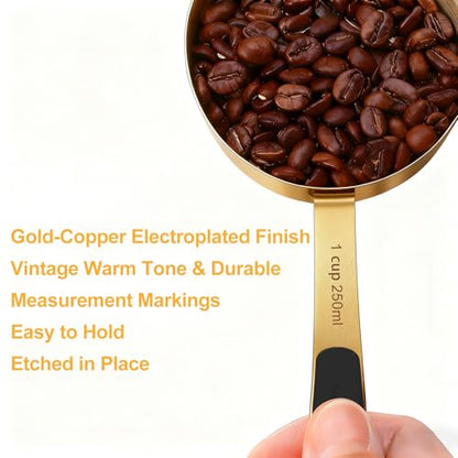 Bopei Measuring Cups and Spoons Set, Gold Electroplated Stainless Steel 10 Piece for Cooking and Baking (5 Cups + 5 Spoons Gold) - color: Gold