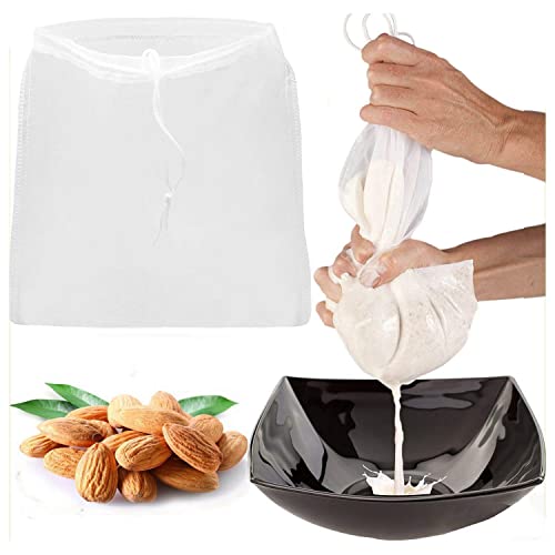 2 Pcs Pro Quality Nut Milk Bag - Big 10"X12" Commercial Grade - Reusable Almond Milk Bag & All Purpose Food Strainer - Fine Mesh Nylon Cheesecloth & Cold Brew Coffee Filter