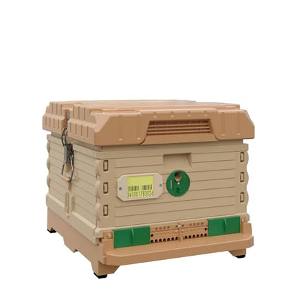 Apimaye Ergo Insulated 10 Frame Bee Hive Set with NEW Dual Feeder! [NO Frames Included] (Single Hive, Tan Body Green Entrance) - color: Tan Body Green Entrance