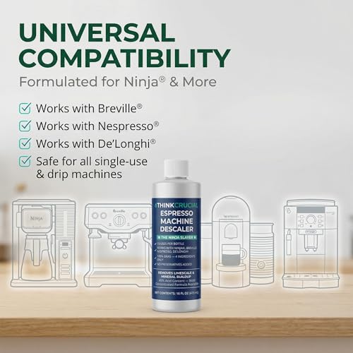 Think Crucial 15-Use Espresso Machine Descaler for Ninja Luxe Café NCCA1000, CFP451, CFP301 — 45% Acid Concentrate — 64% More Savings — 5-Year Supply — 16oz