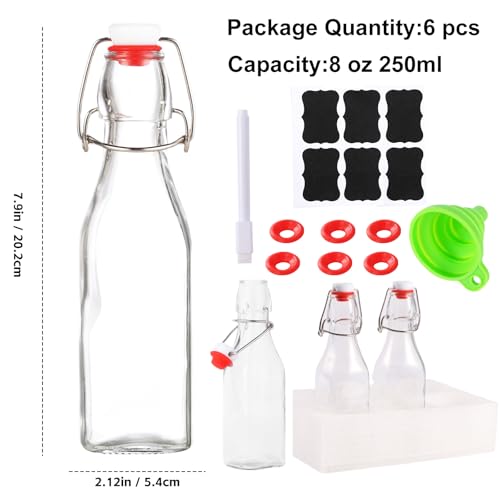 6 pack 8oz flip top glass bottles,swing top glass bottles 8 oz with lid for Home Brewing,2nd Fermentation,Kombucha,Kefir,Vanilla Extract,Juice,Tea,Beverages,Soda,Oils,Vinegar,Limoncello