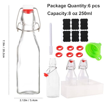 6 pack 8oz flip top glass bottles,swing top glass bottles 8 oz with lid for Home Brewing,2nd Fermentation,Kombucha,Kefir,Vanilla Extract,Juice,Tea,Beverages,Soda,Oils,Vinegar,Limoncello