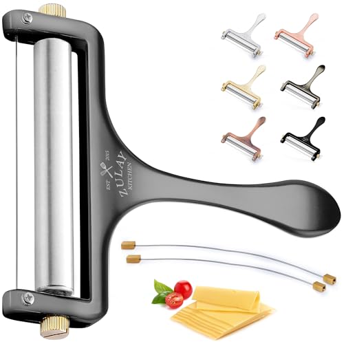 Zulay Kitchen Stainless Steel Wire Cheese Slicer - Adjustable Hand Held Cheese Cutter with 2 Extra Wires - Premium Cheese Shaver For Mozzarella, Cheddar, Gruyere - Cheese Cutter with Wire (Gunmetal) - color: Gunmetal