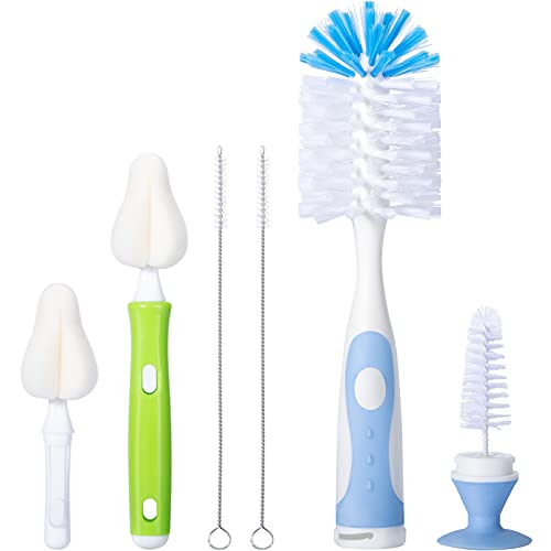 Carebabymore Baby Bottle Brush Set with Nylon Nipple Cleaner, Sponge & Straw Brushes (Blue) - color: Blue