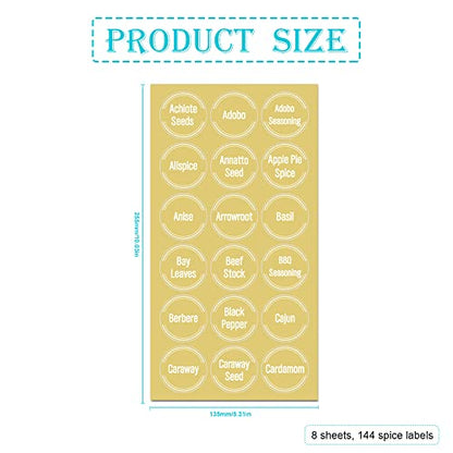 144 Pcs Transparent Spice Labels, Numbers for Jar Organization, Food Labels Waterproof Kitchen Seasoning Names Label, Preprinted White Letters Pantry Stickers (Transparent)