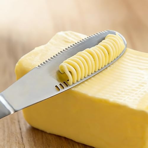 Stainless Steel Butter Spreader, Butter Knife, 3-in-1 Knife Butter Spreader & Kitchen Gadget, Cold Butter Spreader, Curler & Micro Grater