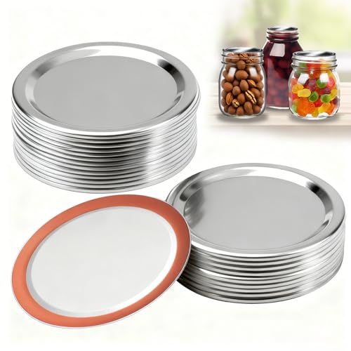 Mason Jar Lids 68mm & 83mm, 10 Pack Regular Mouth & 10 Pack Wide Mouth Metal Airtight Lids with Silicone Seal for Canning, Storage & Fermentation