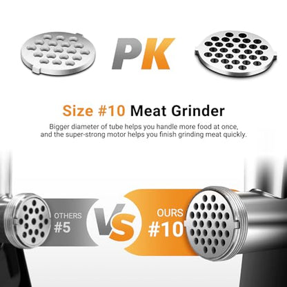 AAOBOSI Heavy Duty Stainless Steel Meat Grinder | 3000W Max | 3 Plates | 3 Sausage Stuffers | Stainless Steel Blade | Kubbe Maker | One-Button Control - color: Silver+Black