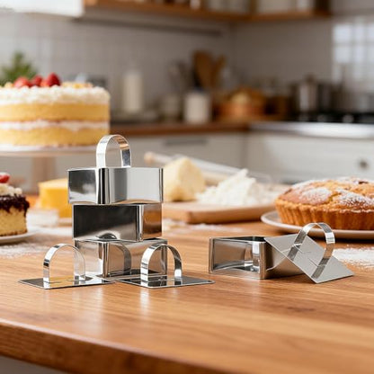 Square Mousse Ring Set 4PCS with Pusher Stainless Steel Cake Mold for DIY Cheesecake Pastry Cookie Baking Dessert Tools(3.15 x 1.5Inch) - size: Square
