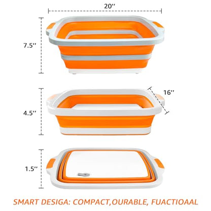BBQ Prep Tub 16L, 3 in 1 BBQ Prep Tub Set, XL Collapsible Cutting Board Tub & Food Container with Lid, Includes 2 Meat Shredder Claws, Resting Blanket & Carry Bag, Ideal Grilling Tub for Camping
