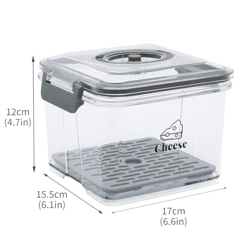 Cheese Container for Refrigerator,Cheese Keeper with Draining Basket and Time Recording,Cream Block Shredded Cheeses Storage Box,Sliced,Grated,Cheddar Cheeses Box For Fridge,kitchen Organizer