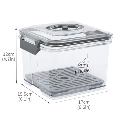 Cheese Container for Refrigerator,Cheese Keeper with Draining Basket and Time Recording,Cream Block Shredded Cheeses Storage Box,Sliced,Grated,Cheddar Cheeses Box For Fridge,kitchen Organizer