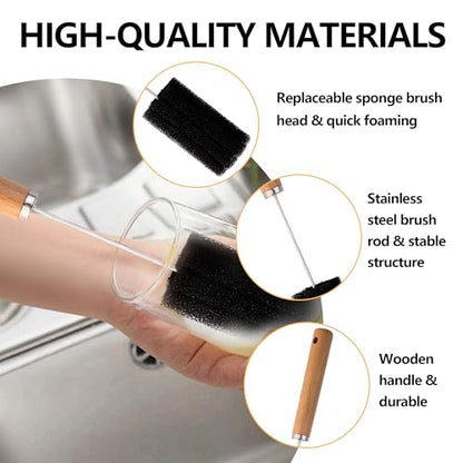 Water Bottle Cleaner Brush Baby Bottle Cleaner Brush Set Long Handle Sponge Cleaning Brush for Beer Bottles, Cups, Wine Glasses, Coffee Mugs, Tumblers, Thermos,Replaceble Brush Head (3-Pack)