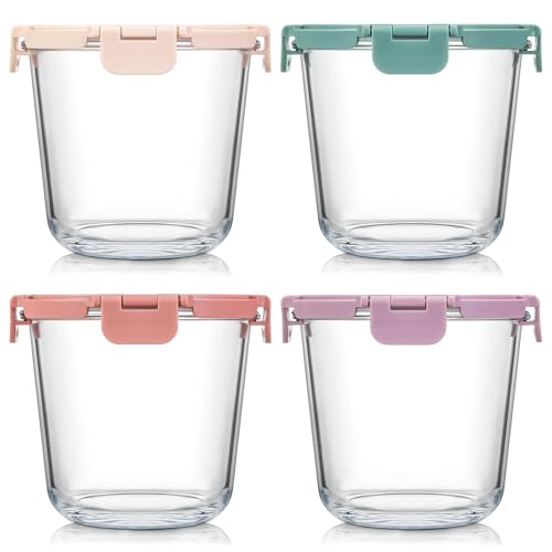[UPGRADED LID] 6 Sets 3 Cup/24oz Borosilicate Glass Meal Prep Containers with Lids, Food Storage Bowl Jars for Soup Leftover Meal Lunch Oats Fruit Deli Salads - Microwave, Oven, Freezer Safe -BPA Free