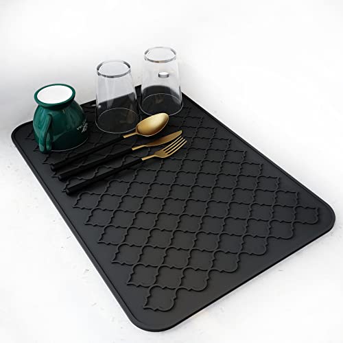 AMOAMI-Dish Drying Mats for Kitchen Counter-Silicone Dish Drying Mat-Kitchen Dish Drying Pad Heat Resistant Mat-Kitchen Gadgets Kitchen Accessories Kitchen Small Appliances(12" x 16", BLACK) - color: Black, size: 12" x 16"