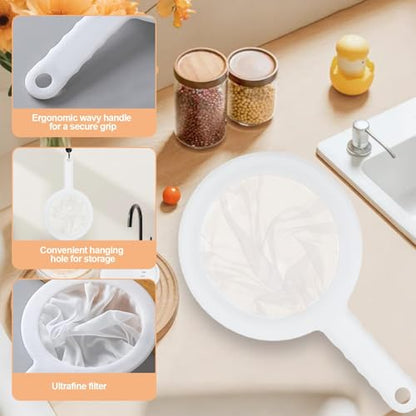 Ultra-Fine Nylon Mesh Strainer- Mini Kitchen Colander for Coffee, Milk, Yogurt, Juice - Non-Slip Handle & Hanging Hole (120/200 Mesh) - size: 120&200 Mesh
