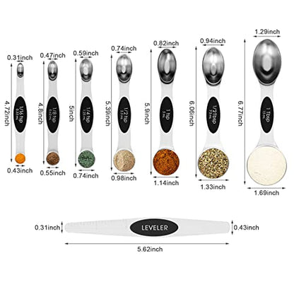 Aovchei 8 PCS Magnetic Measuring Spoons Set, Dual Sided, Stainless Steel Small Tablespoon, Teaspoons, Fits in Spice Jars, for Dry and Liquid, Black - size: 8pcs-black