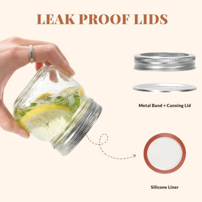 CycleMore 24 Pcs 8oz Clear Glass Mason Jars With Regular Silver Separable Lids, 250ml Round Spice Canning Jars for Honey, Jam, Herb, Wedding Favors, Kitchen Storage, DIY Souvenir - size: 8oz - 24 Pack
