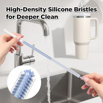 Silicone Straw Cleaner Brush, 2 Pcs Reusable Cleaning Brushes for Straws, 6mm&9mm, Blue - color: Blue