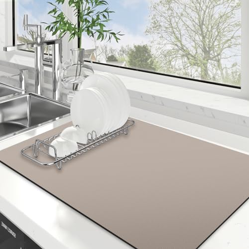 WISELIFE Dish Drying Mat Super Absorbent Drying Mat Large Dish Drying Mats for Kitchen Counter Easy Clean Dish Mat Kitchen Drying Mat16"x 24" Classic Khaki - color: Classic Khaki, size: 24" x 16"