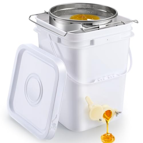 Threehoney 5 Gallon Honey Bucket with Spigot and Stainless Steel Filters Set Honey Extractor Equipment Food-Grade Bucket with Spigot for Bee Keeping Supplies Extracting Storage(White, 5 Gallon) - color: White, size: 5 Gallon