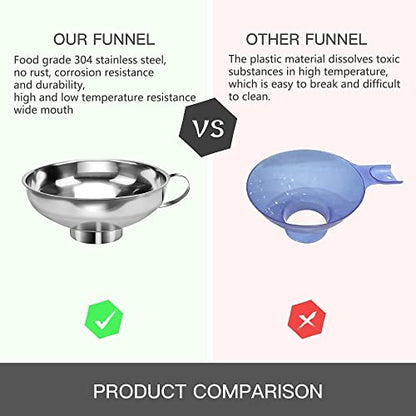 2 PCS Canning Funnel for Wide and Regular Jars, Wide Mouth Funnel Stainless Steel Funnels for Kitchen Use, Metal Funnels Set for Transferring Liquid Power Jam Grains Dry and Wet Ingredients - color: 2PCS-5.7in&4.1in